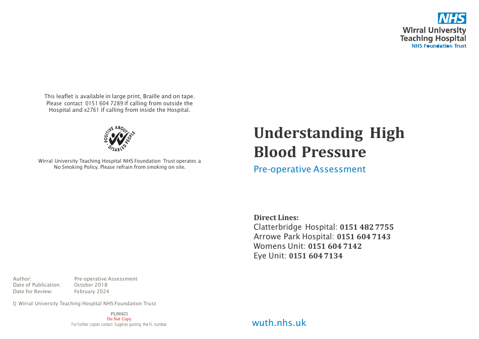 High Blood Pressure Pre-operative Assessment - United Kingdom, Page 1