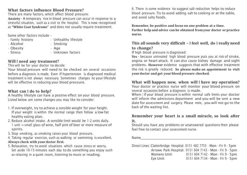 High Blood Pressure Pre-operative Assessment - United Kingdom, Page 3