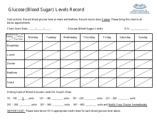 Document preview: Glucose (Blood Sugar) Levels Record - Department of Patient and Family Caregiver Resources