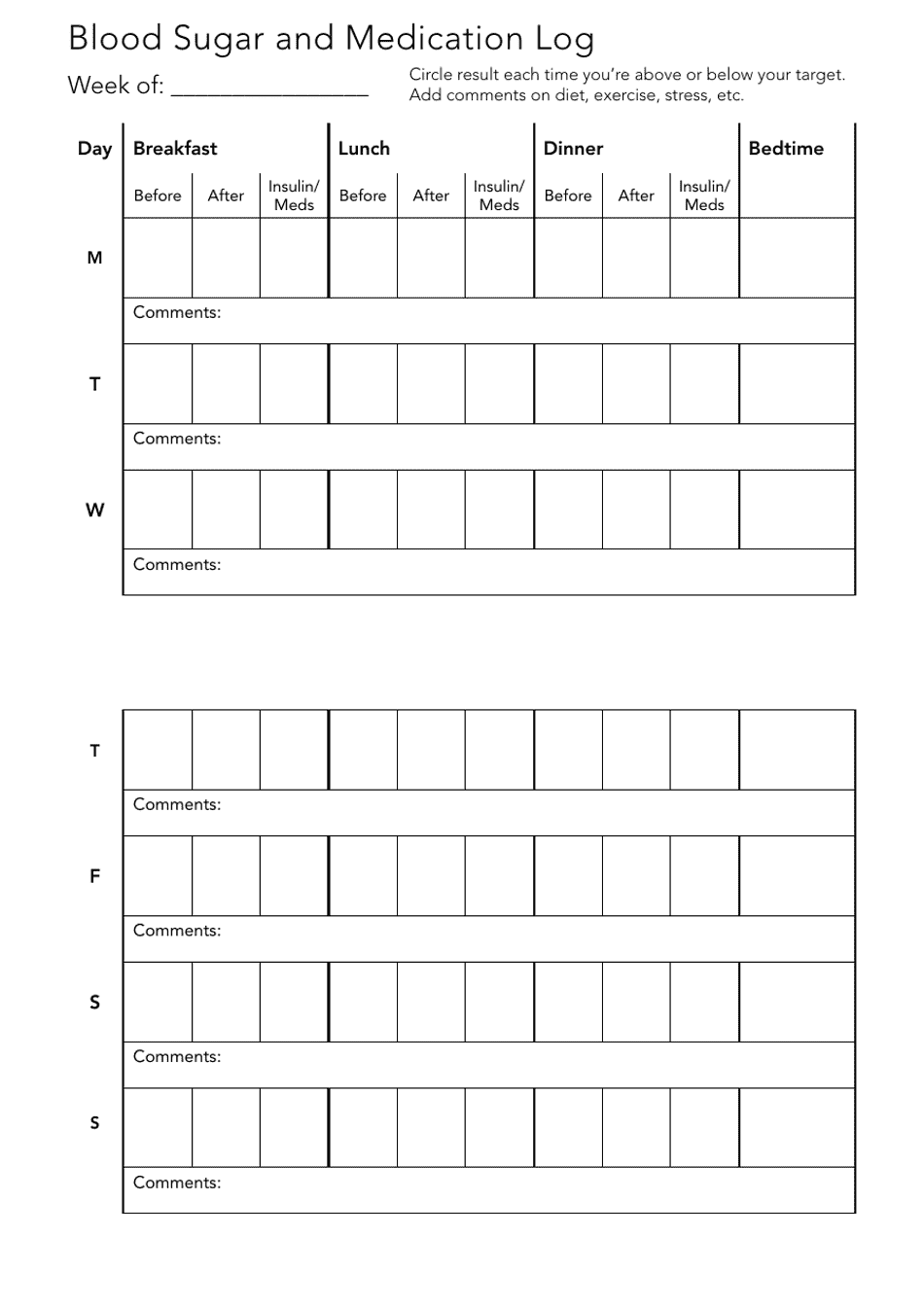 Diabetes Diary Chart, Page 5