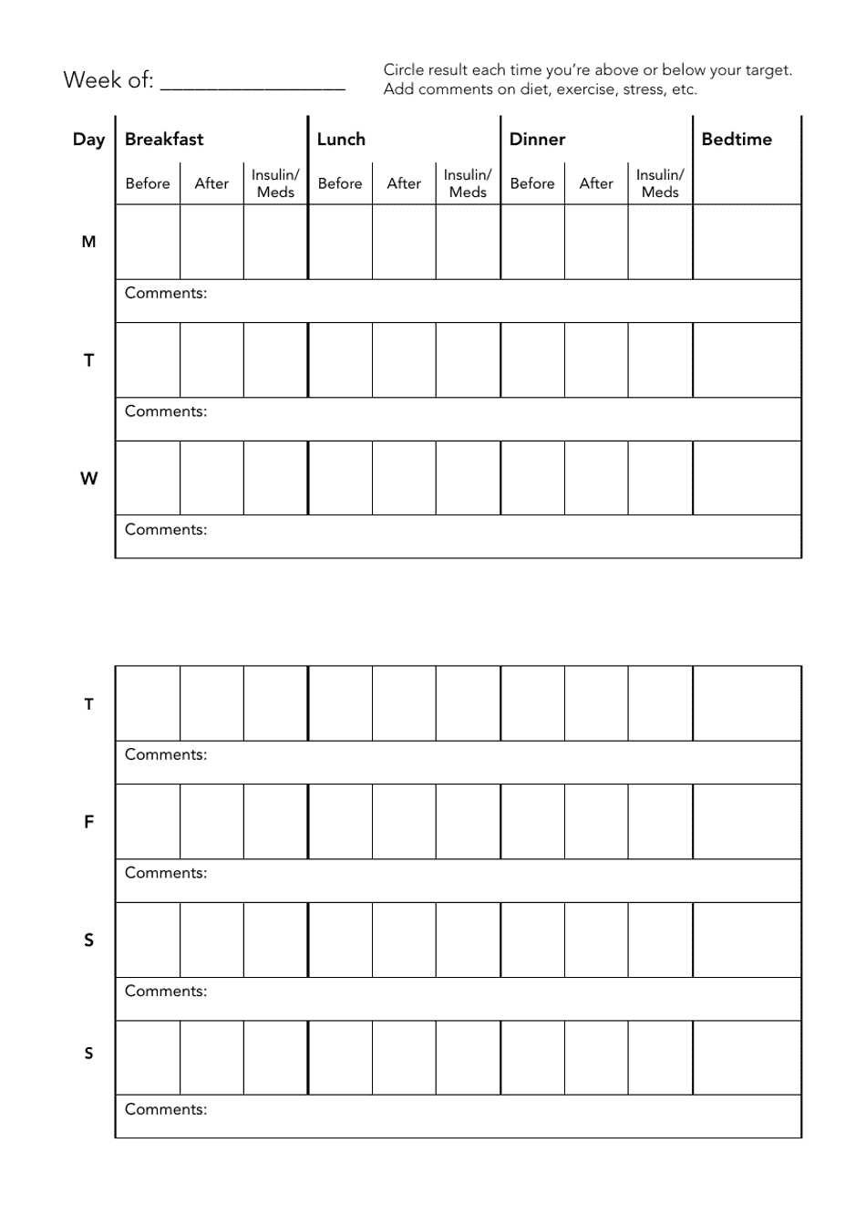 Diabetes Diary Chart, Page 7