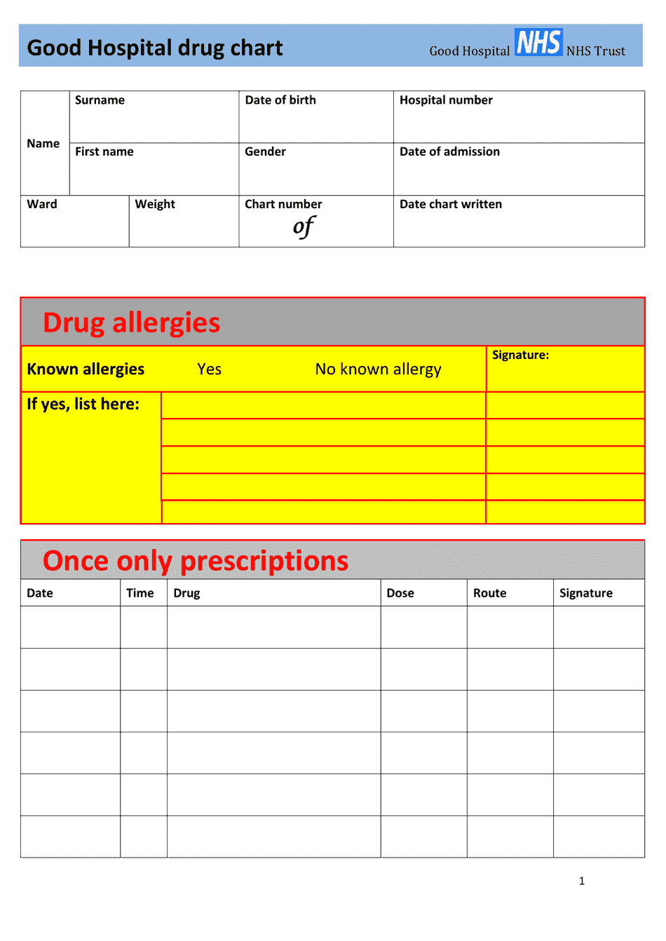 Preview of Good Hospital Drug Chart