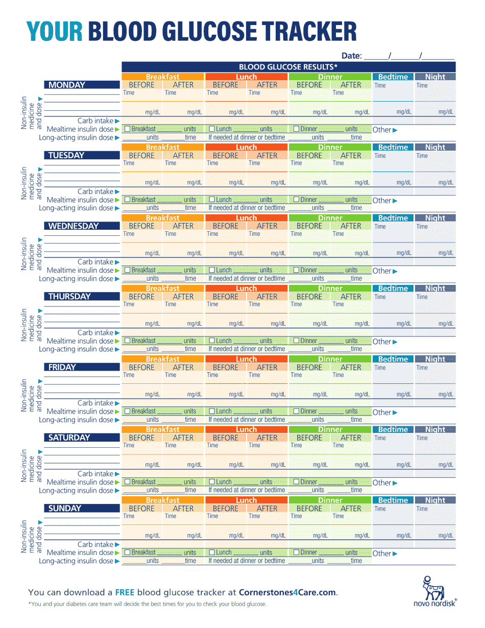 Blood Glucose Tracker - Novo Nordisk Download Printable PDF ...