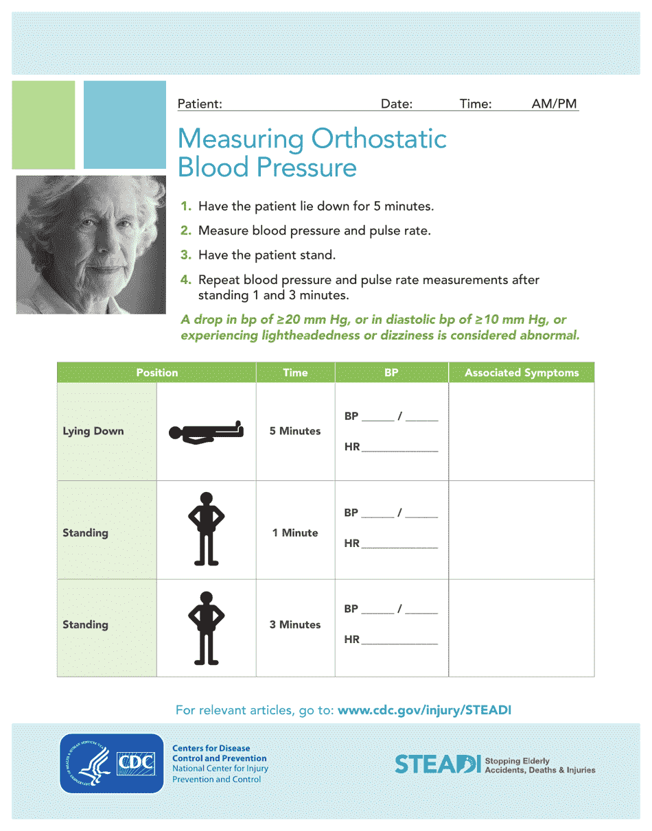 Orthostatic Blood Pressure Measurement Sheet, Page 1