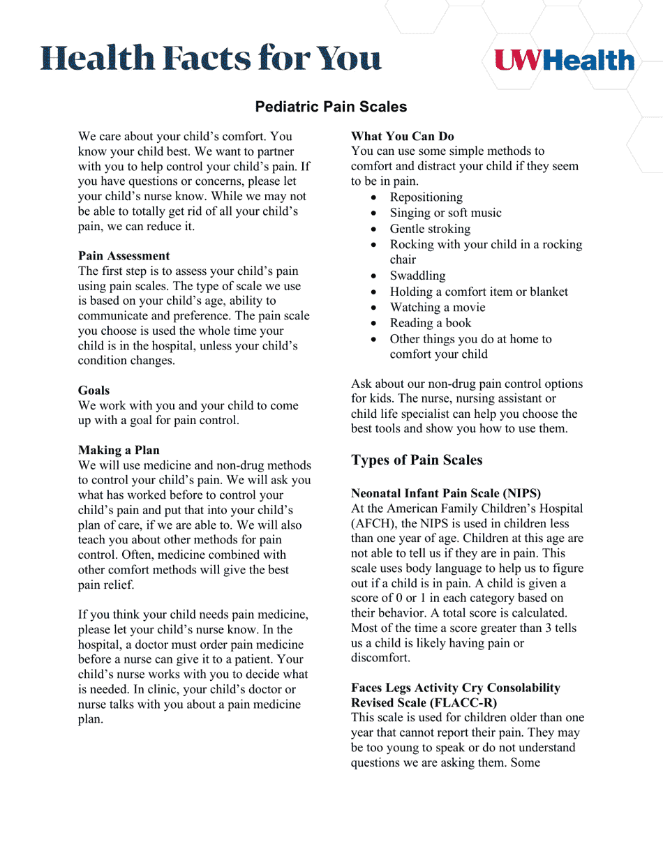 Pediatric Pain Scales Download Printable PDF | Templateroller