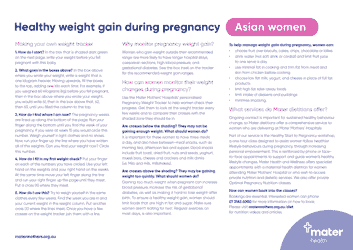 Document preview: Pregnancy Weight Gain Chart: Asian Women - Queensland Health
