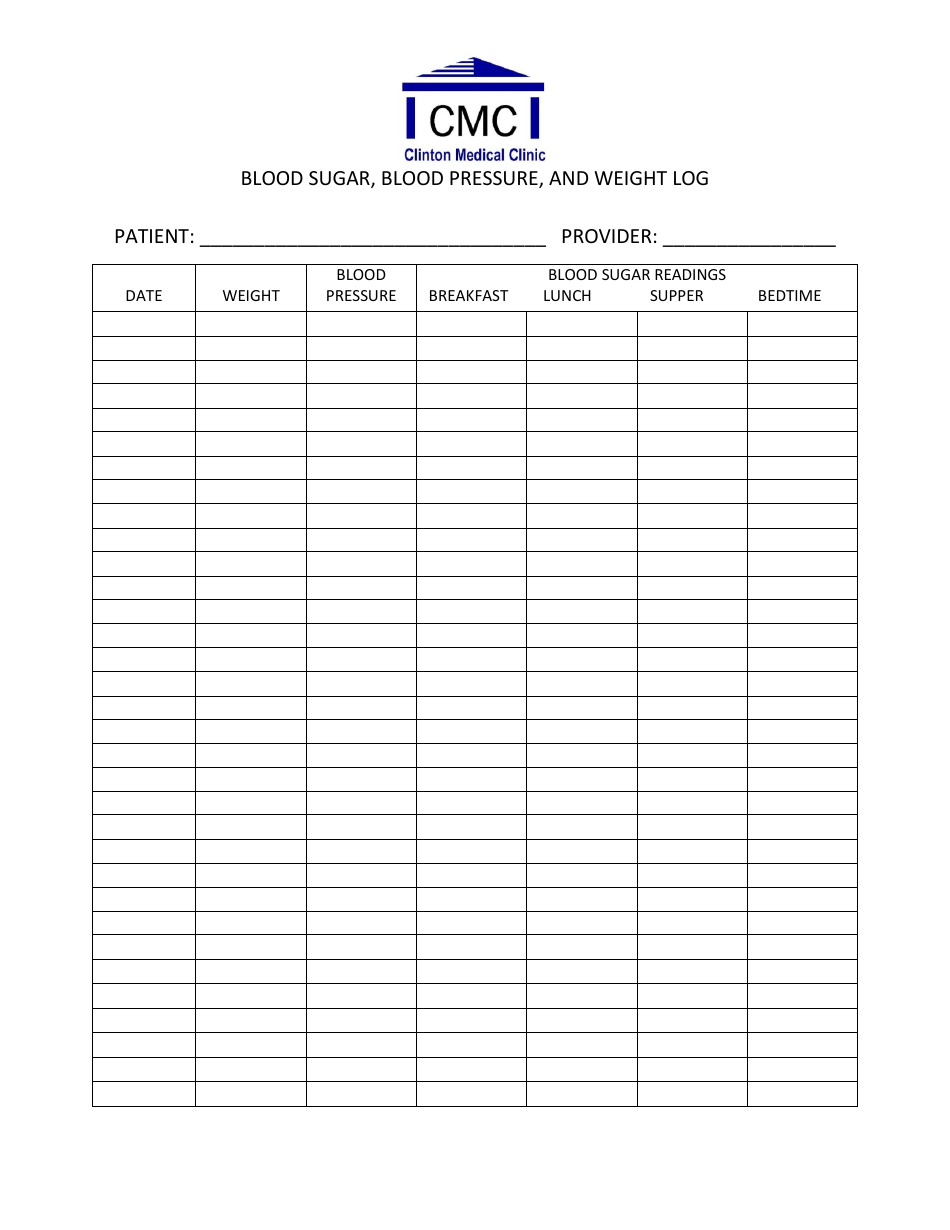 Blood Sugar Blood Pressure And Weight Log Download Printable Pdf