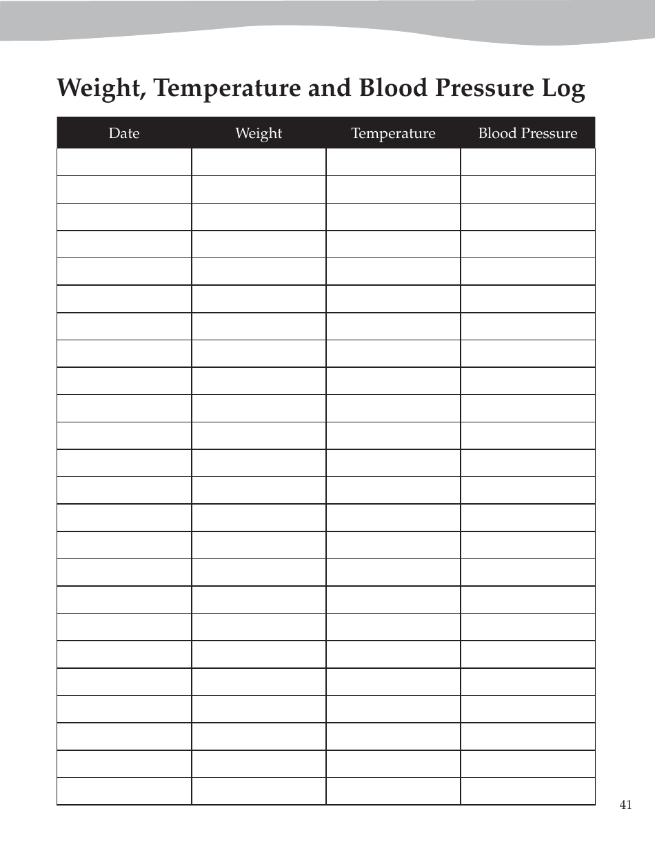 Weight, Temperature and Blood Pressure Log Document Preview