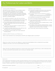 Labor and Birth Preferences Form, Page 3