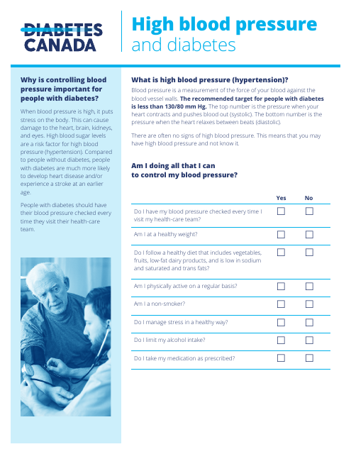 High Blood Pressure and Diabetes Worksheet - the Canadian Diabetes Association