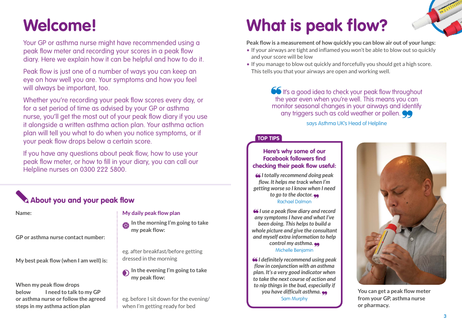 Peak Flow Diary Stay Confident With Your Asthma Download Printable Pdf Templateroller