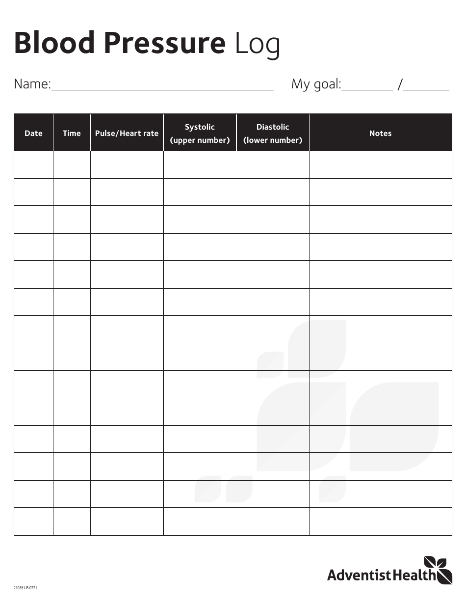 Blood Pressure Log - Adventist Health