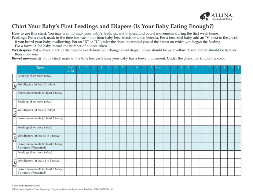 Baby's First Feedings and Diapers Chart - Allina Health System