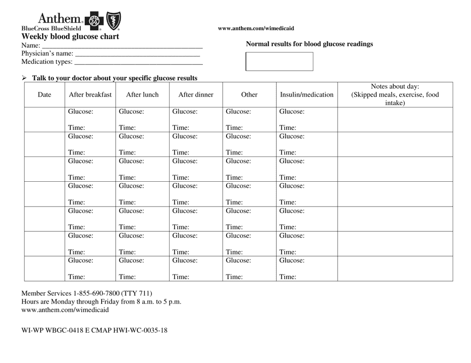 Weekly Blood Glucose Chart Download Fillable PDF Templateroller