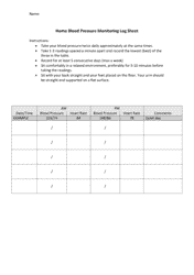 Document preview: Home Blood Pressure Monitoring Log Sheet