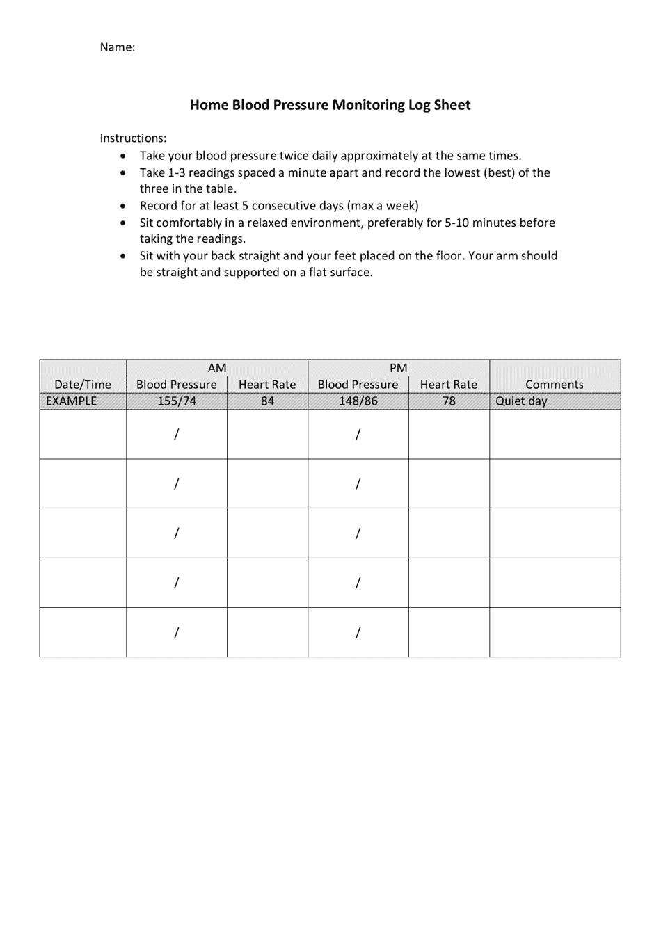 Home Blood Pressure Monitoring Log Sheet - Fill Out, Sign Online and ...