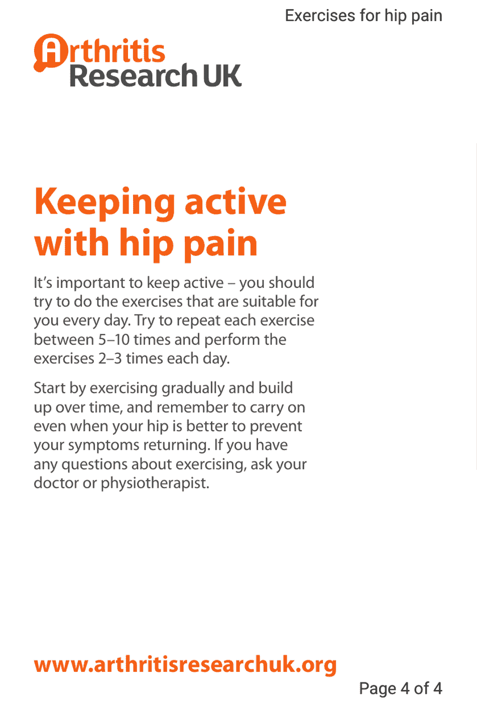 Hip Pain Exercise Sheet, Page 4
