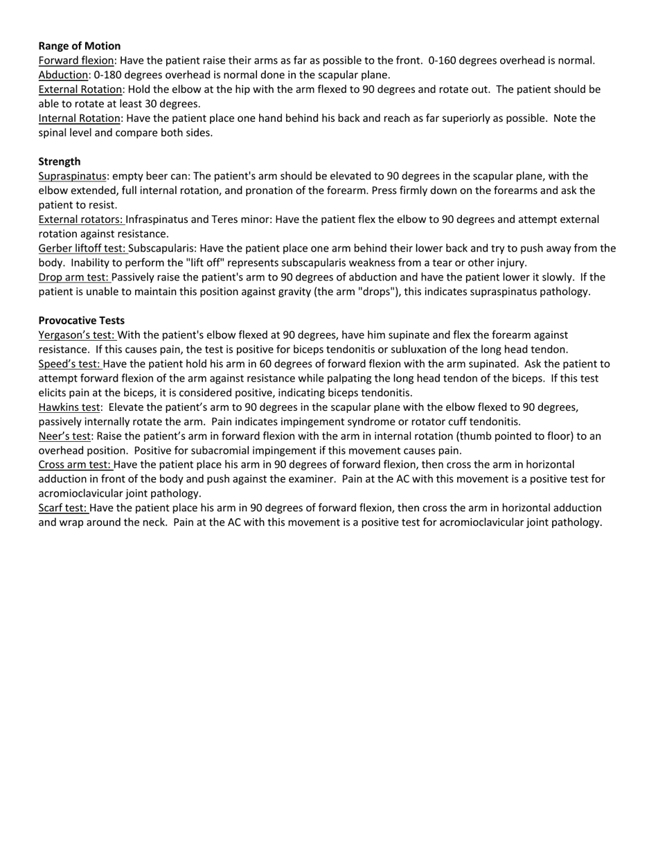 Shoulder Exam Checklist, Page 2