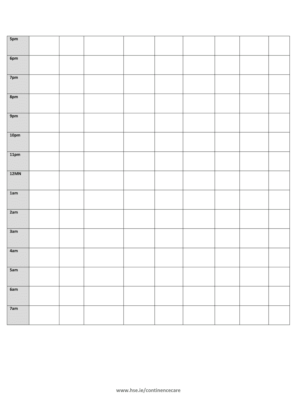 Bladder and Bowel Record Chart, Page 4