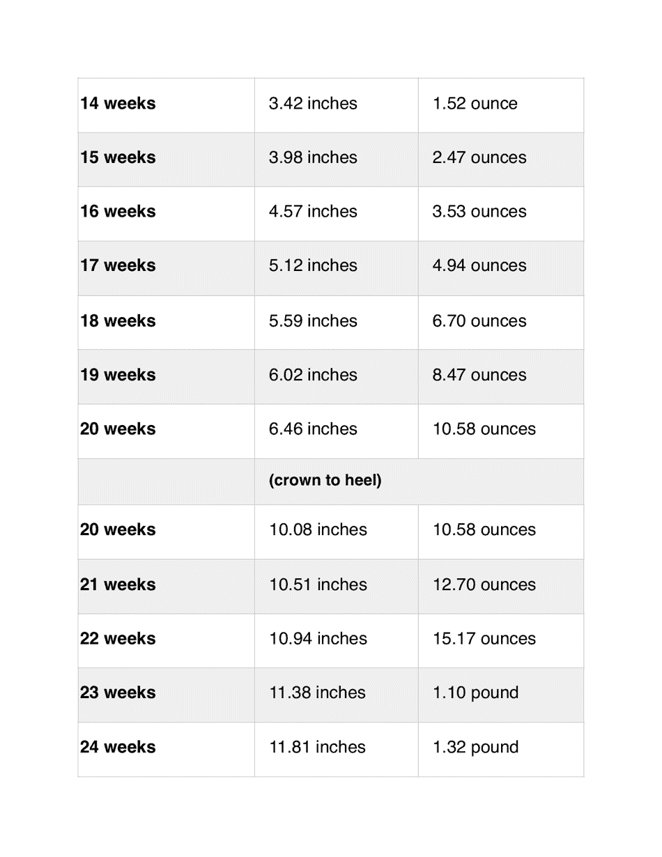 Weekly Fetal Growth Chart Download Printable PDF | Templateroller