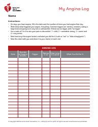 Document preview: Angina Log Template - American Heart Association