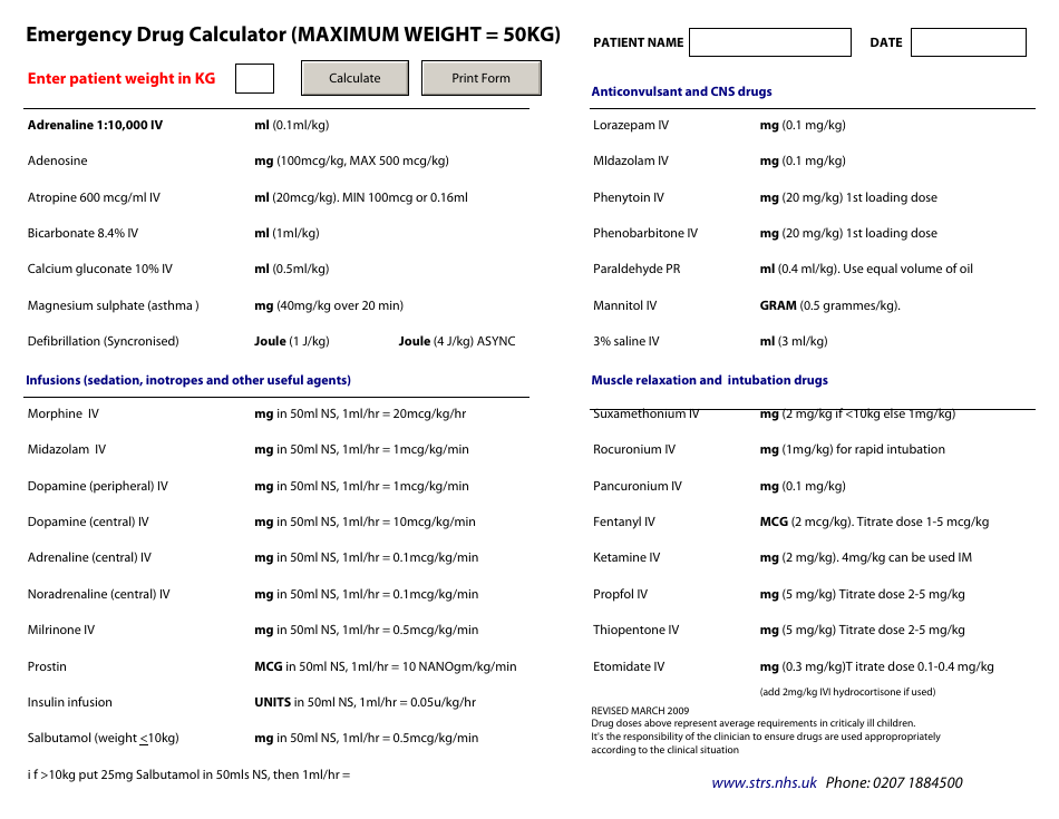 United Kingdom Emergency Drug Calculator Fill Out, Sign Online and