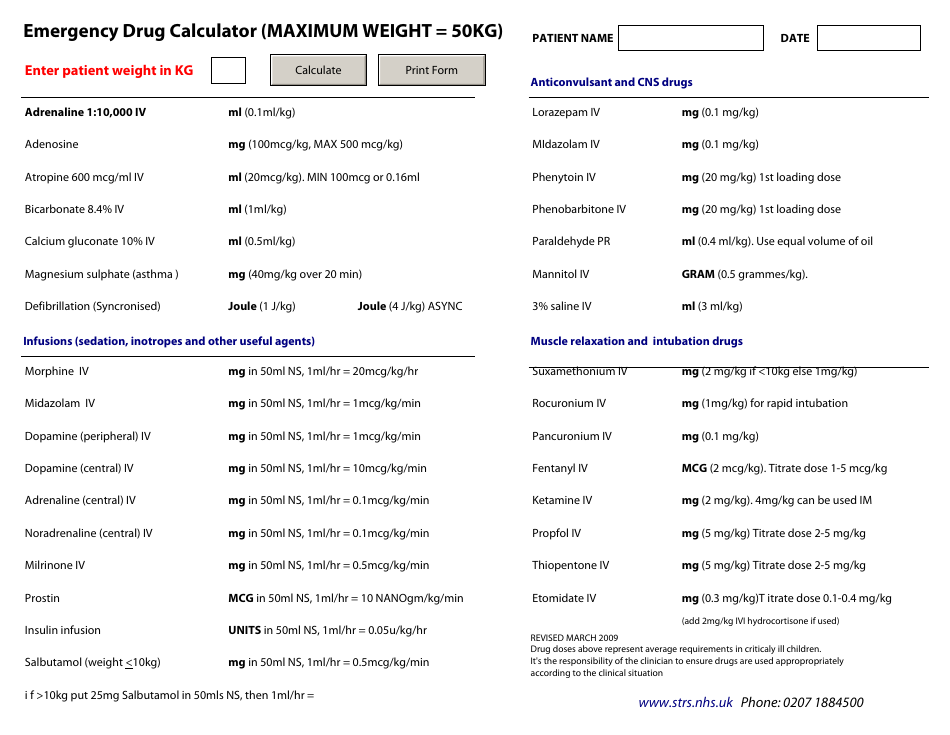 Emergency Drug Calculator - United Kingdom, Page 1