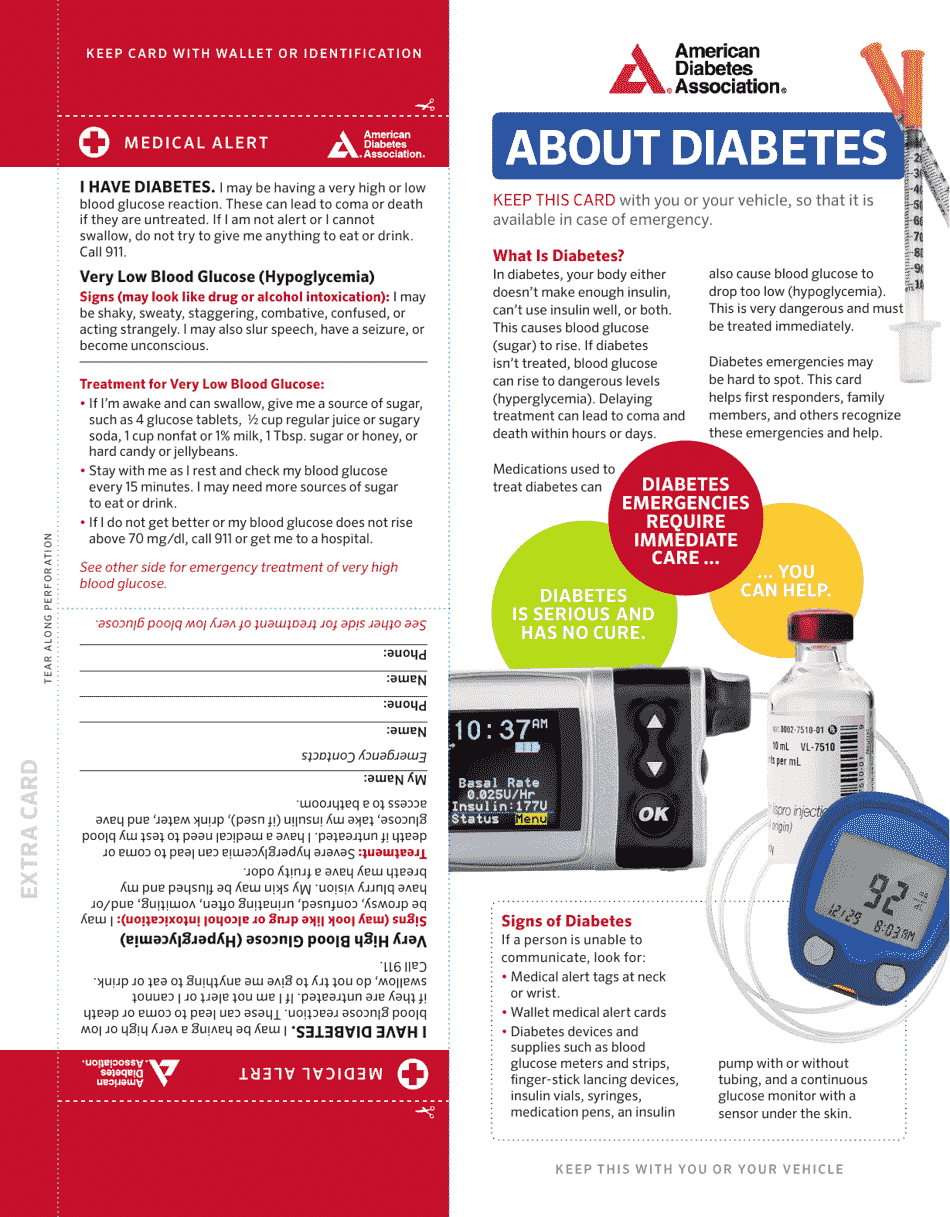 Diabetes Alert Wallet Card Template Download Printable PDF | Templateroller