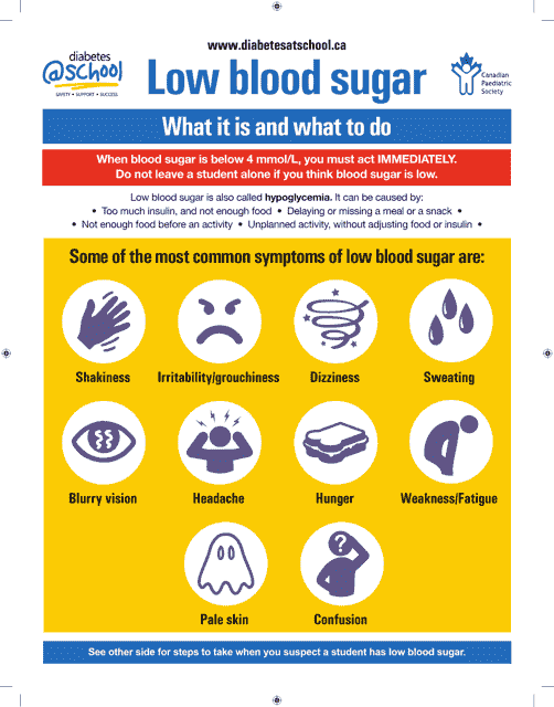 Low Blood Sugar Symptoms and Treatment Sheet