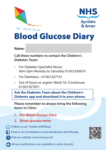 Blood Glucose Diary - United Kingdom Download Pdf