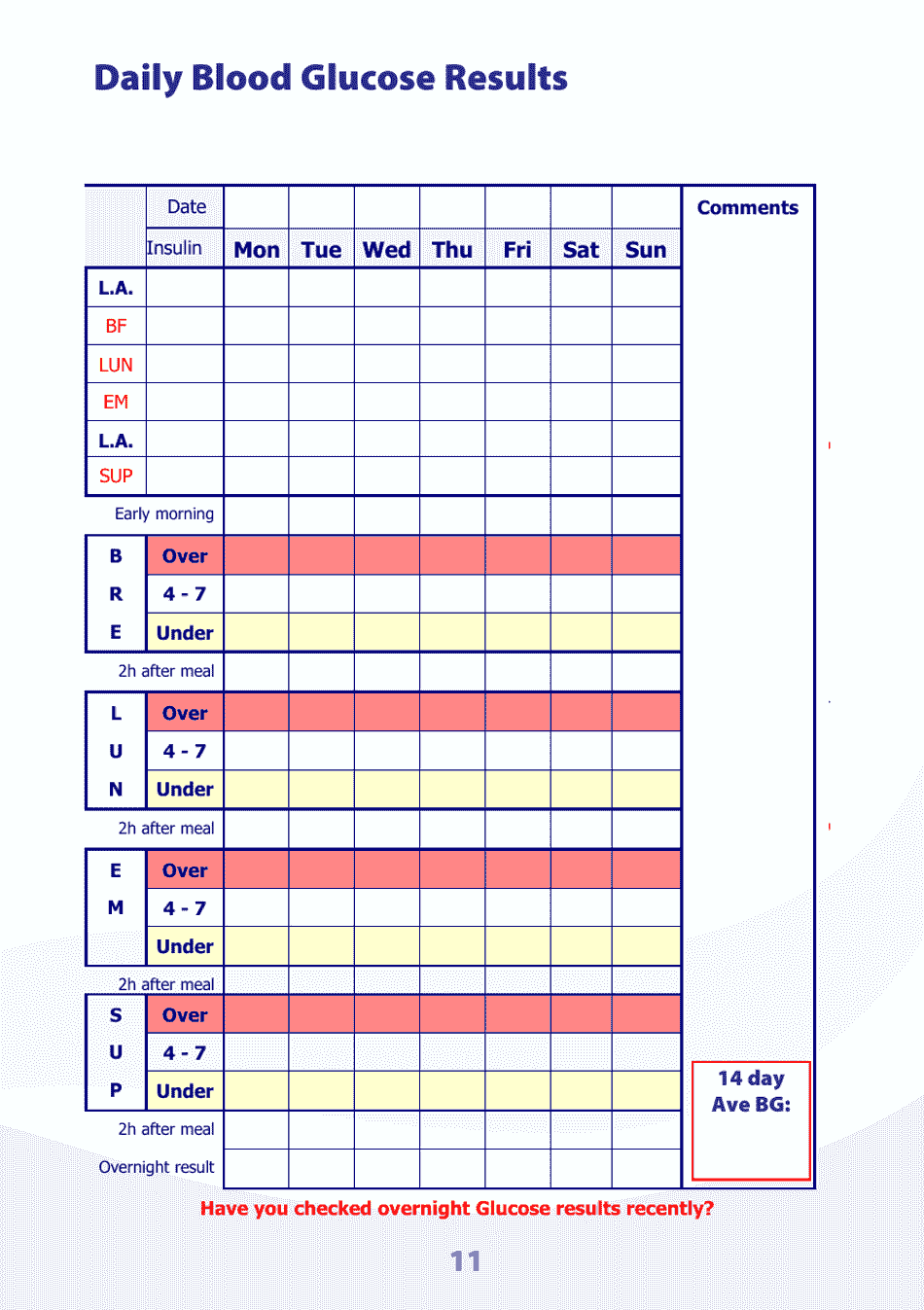 Blood Glucose Diary - United Kingdom, Page 11
