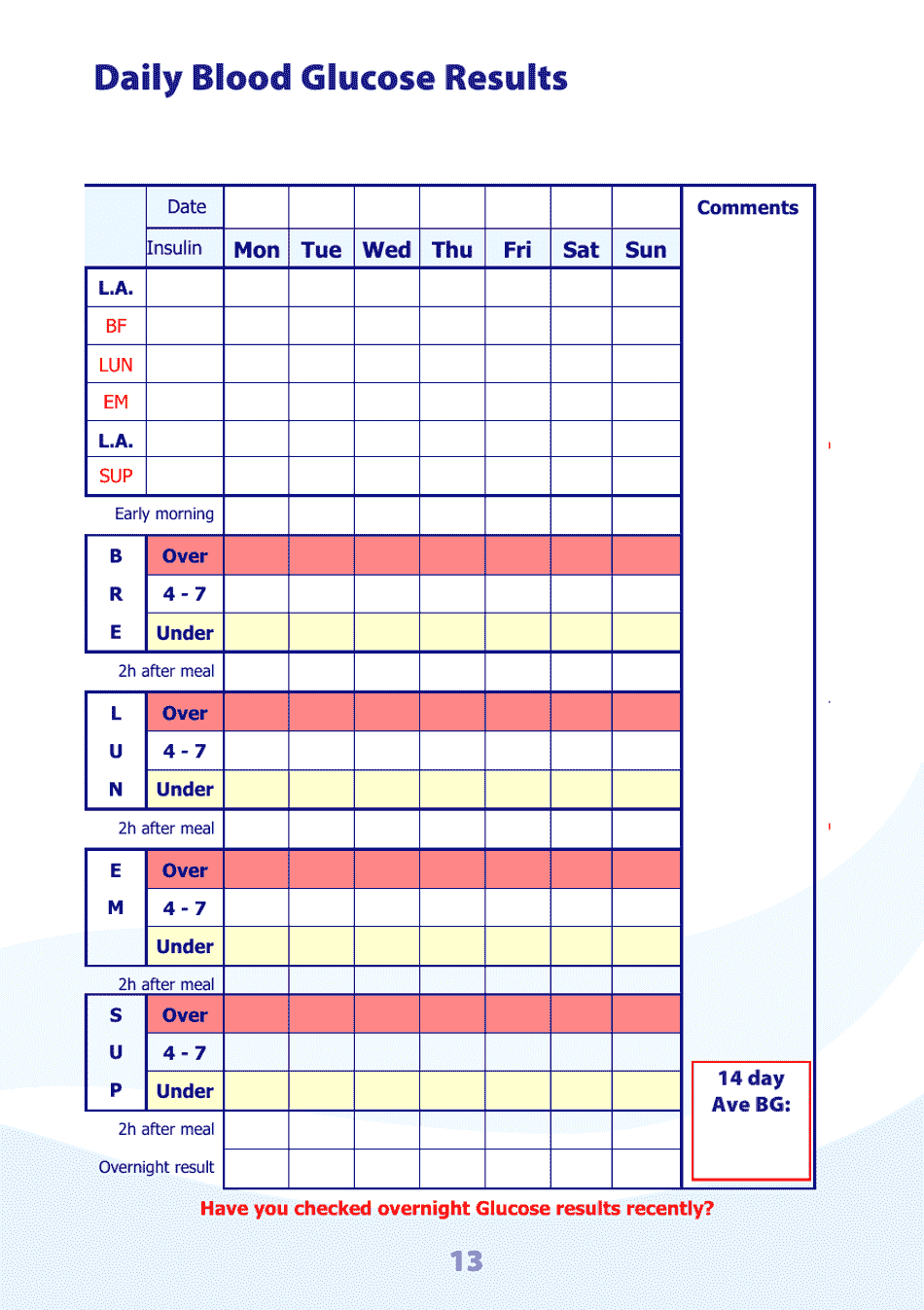 Blood Glucose Diary - United Kingdom, Page 13
