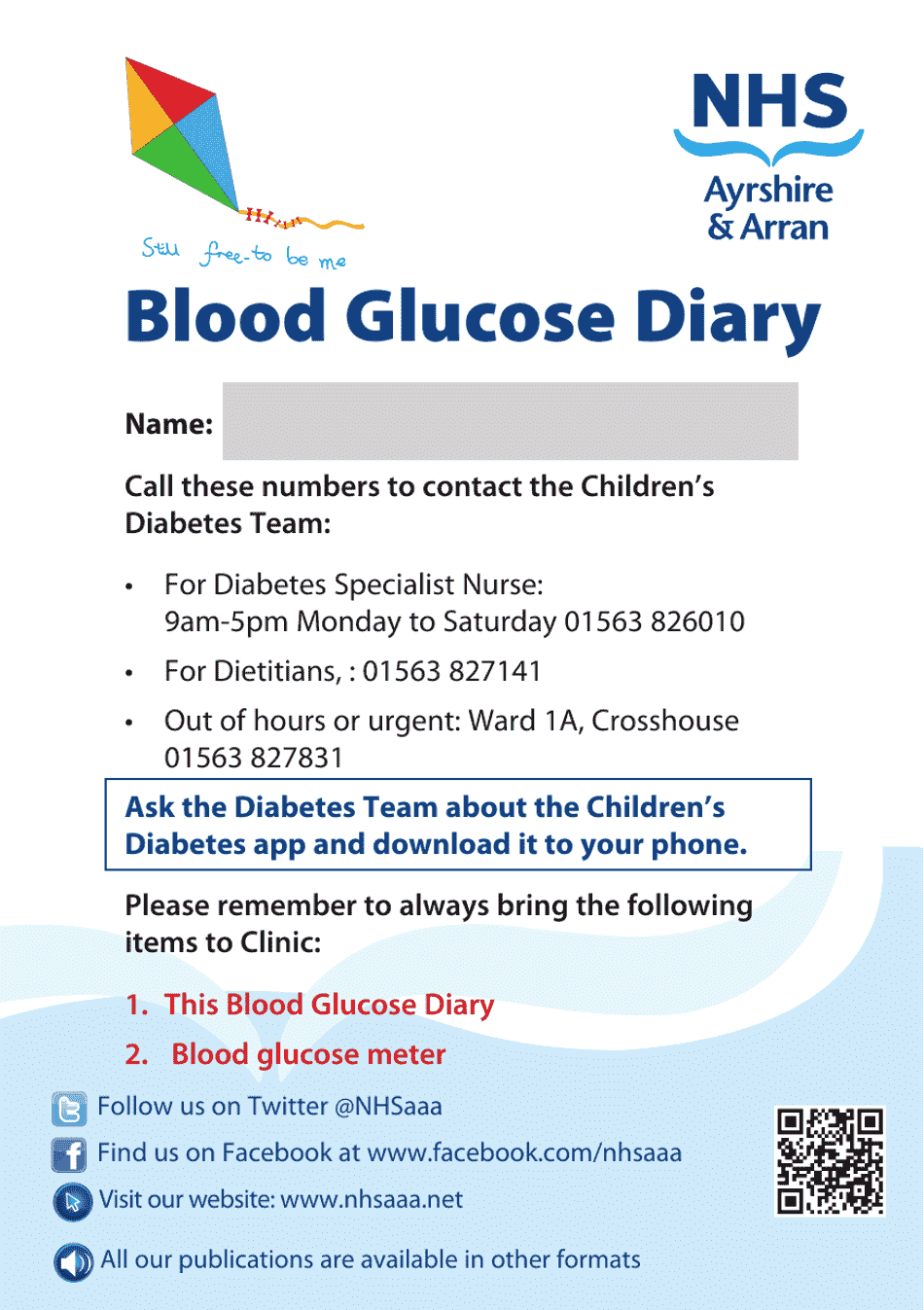 Blood Glucose Diary - United Kingdom, Page 1