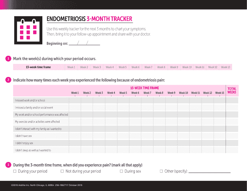 Endometriosis 3-month Tracker & Questionnaire - Preview Image