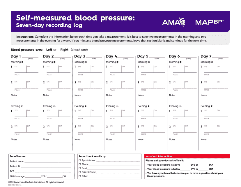 A visually appealing blood pressure log template designed for DIY monitoring of your blood pressure levels.