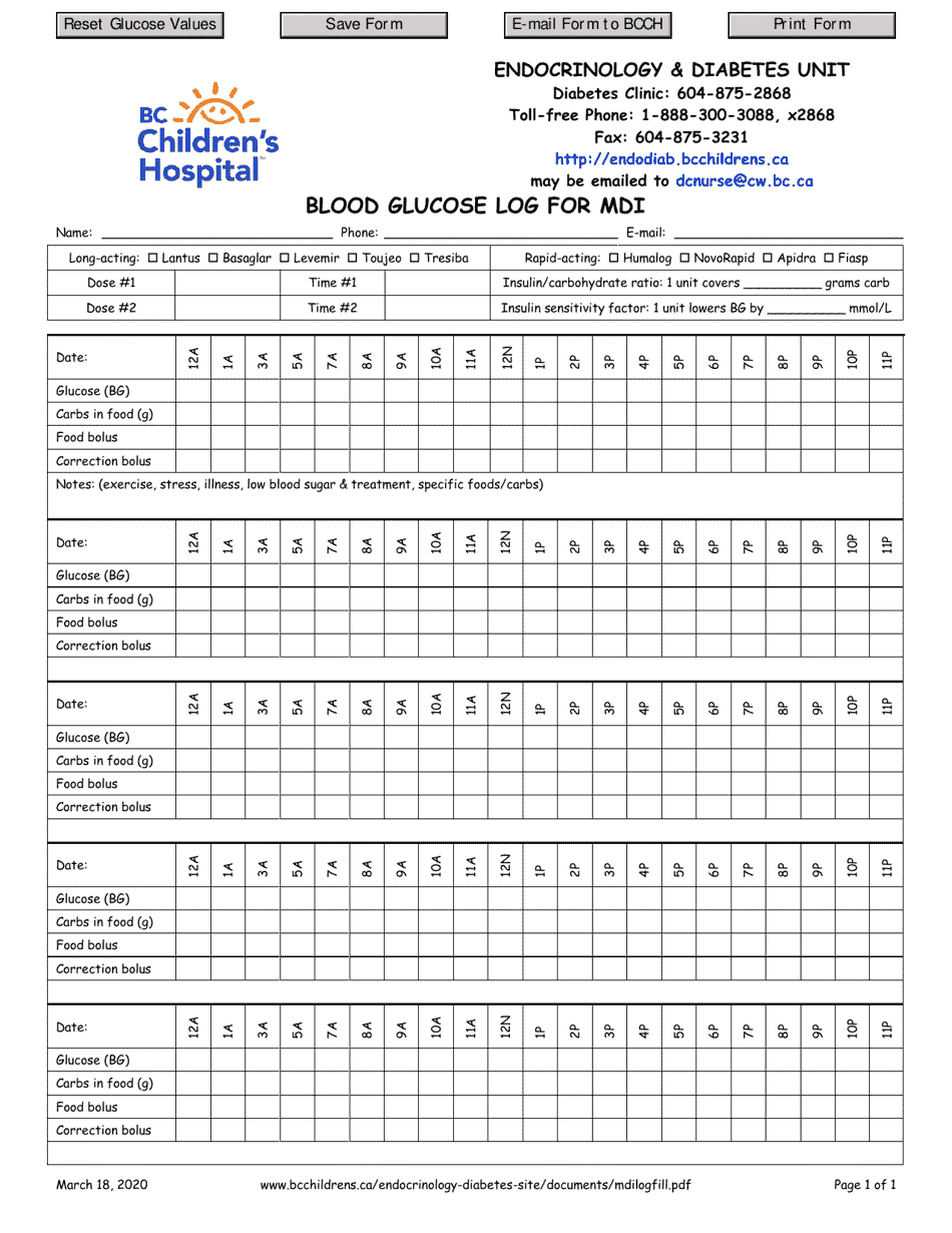 Blood Glucose Log for Mdi Download Fillable PDF Templateroller
