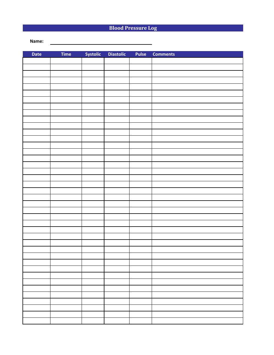 Blood Pressure Log - Blue Download Printable PDF | Templateroller