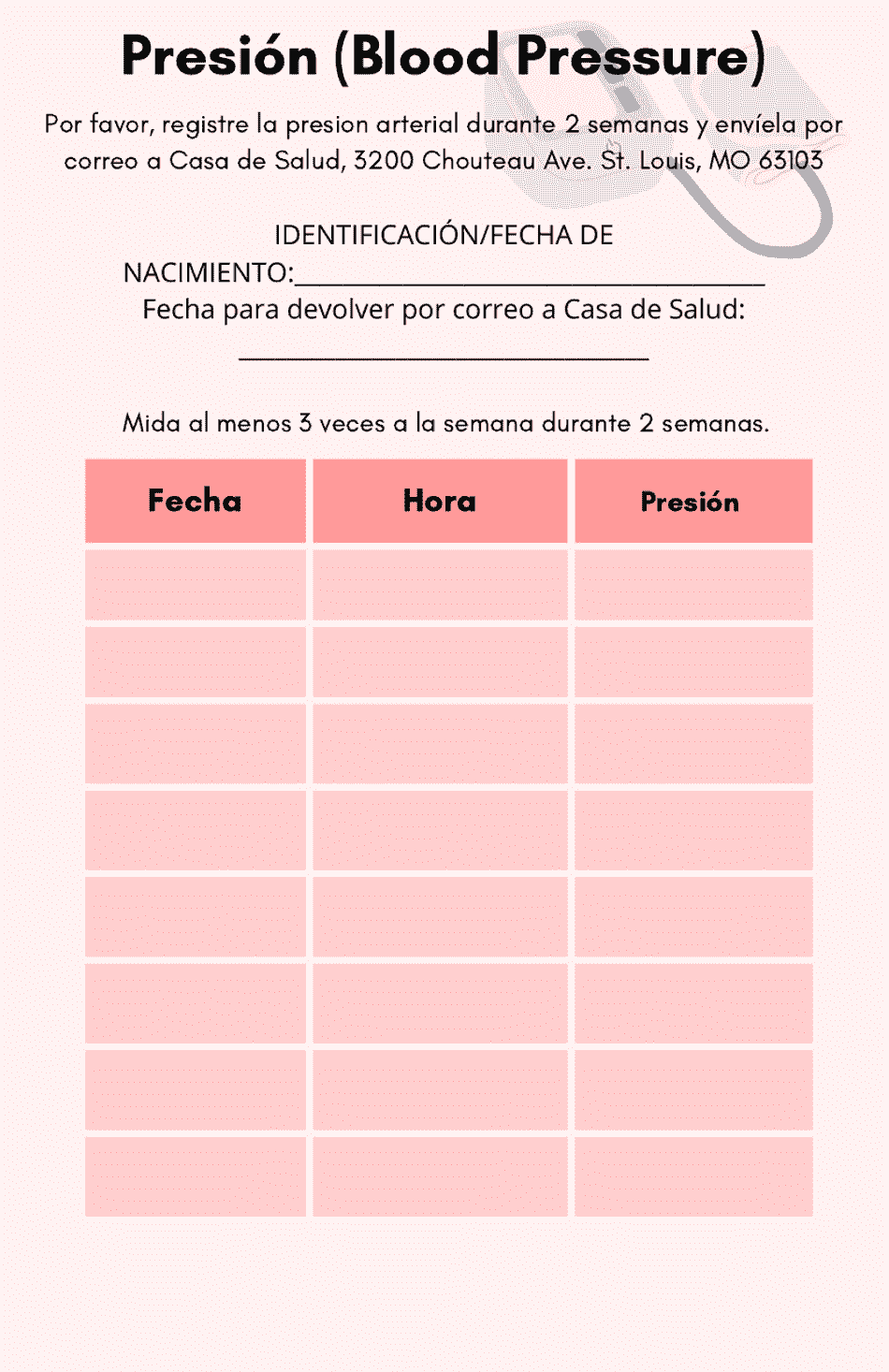 Blood Pressure Log Download Printable PDF (Spanish) Templateroller