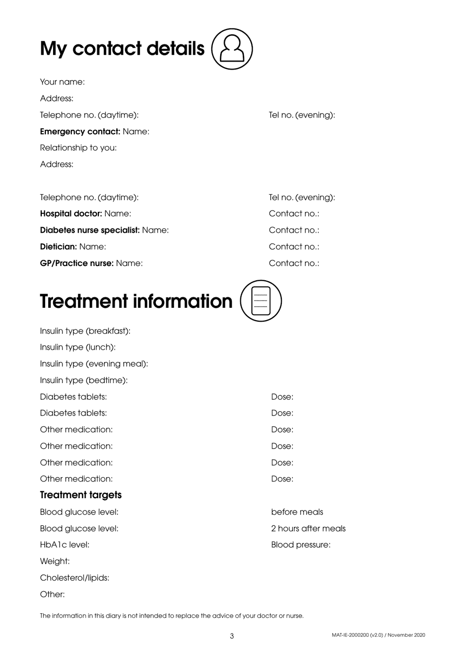 Blood Glucose Monitoring Diary, Page 3
