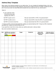 Document preview: Asthma Diary Template - Healthwise