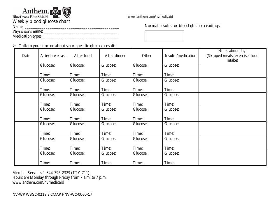Weekly Blood Glucose Chart - Anthem, Page 1