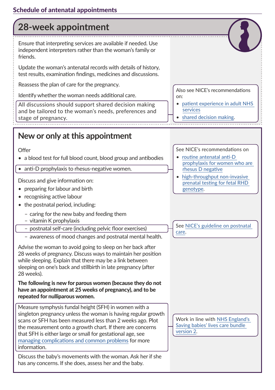 Schedule of Antenatal Appointments - National Institute for Health and Care Excellence, Page 12