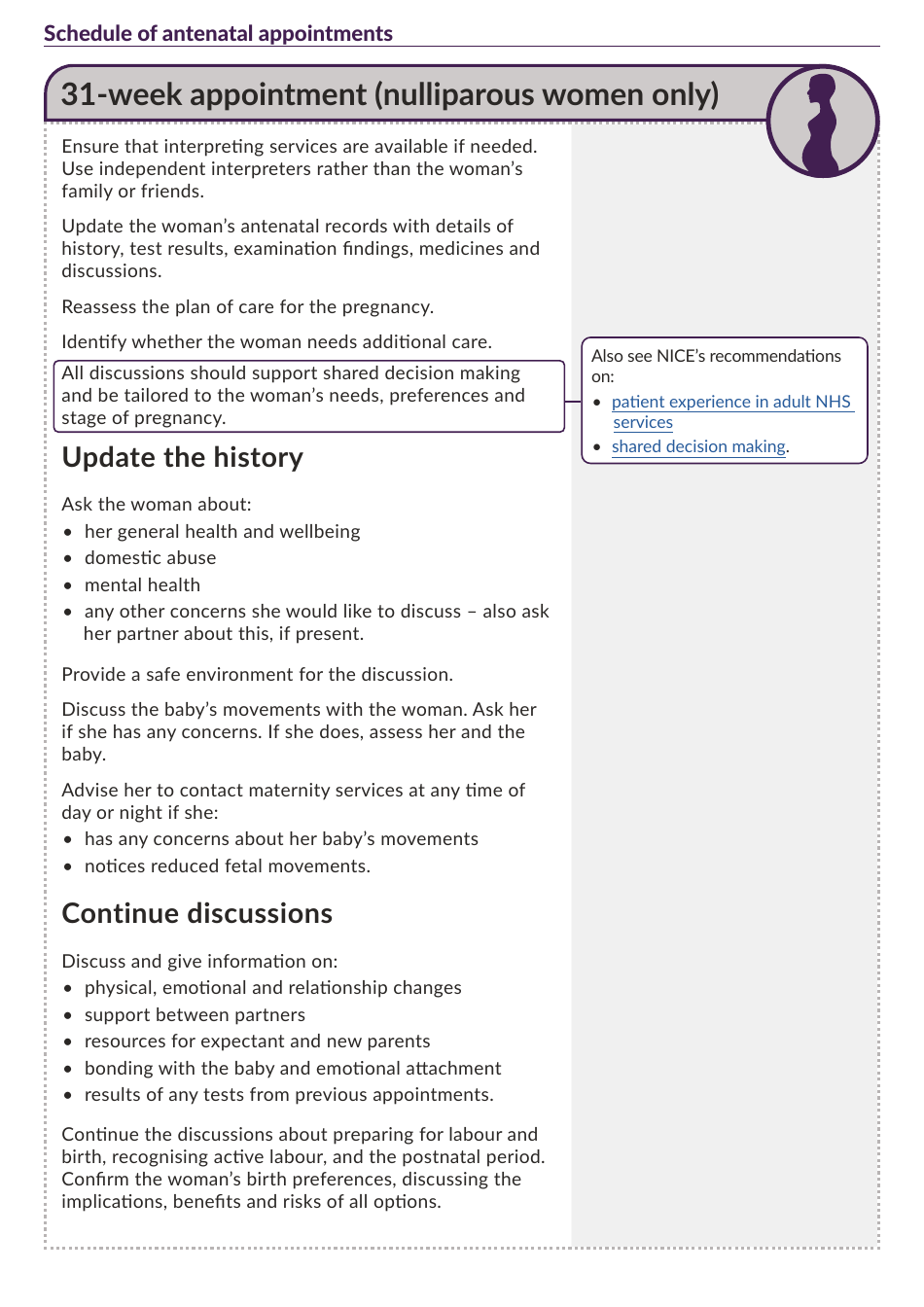 Schedule of Antenatal Appointments - National Institute for Health and Care Excellence, Page 15