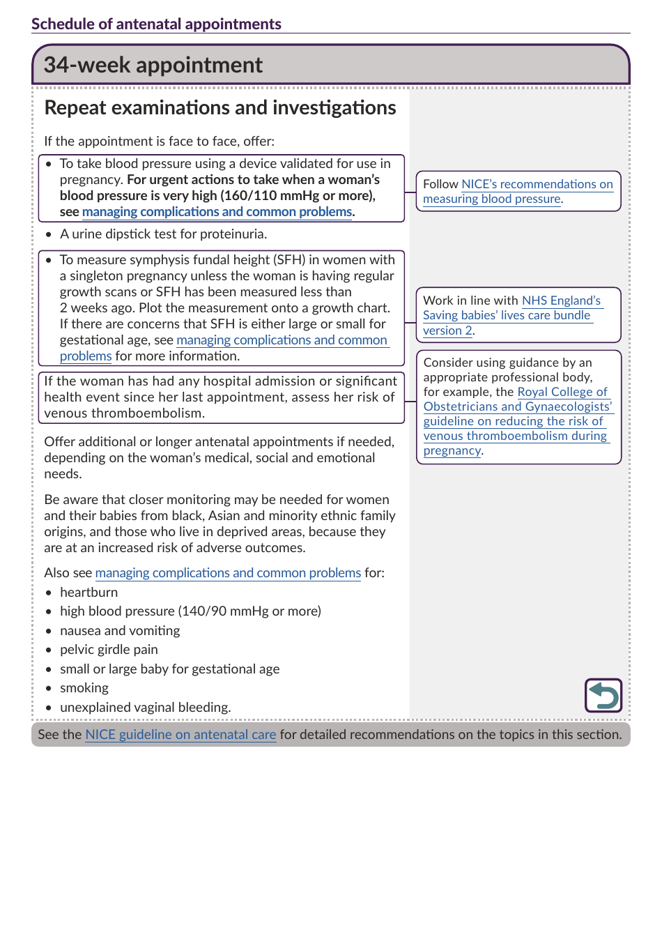 Schedule of Antenatal Appointments - National Institute for Health and Care Excellence, Page 18