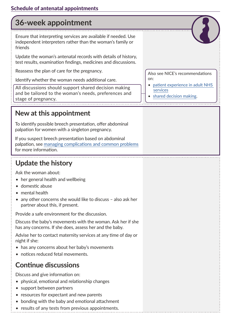 Schedule of Antenatal Appointments - National Institute for Health and Care Excellence, Page 19