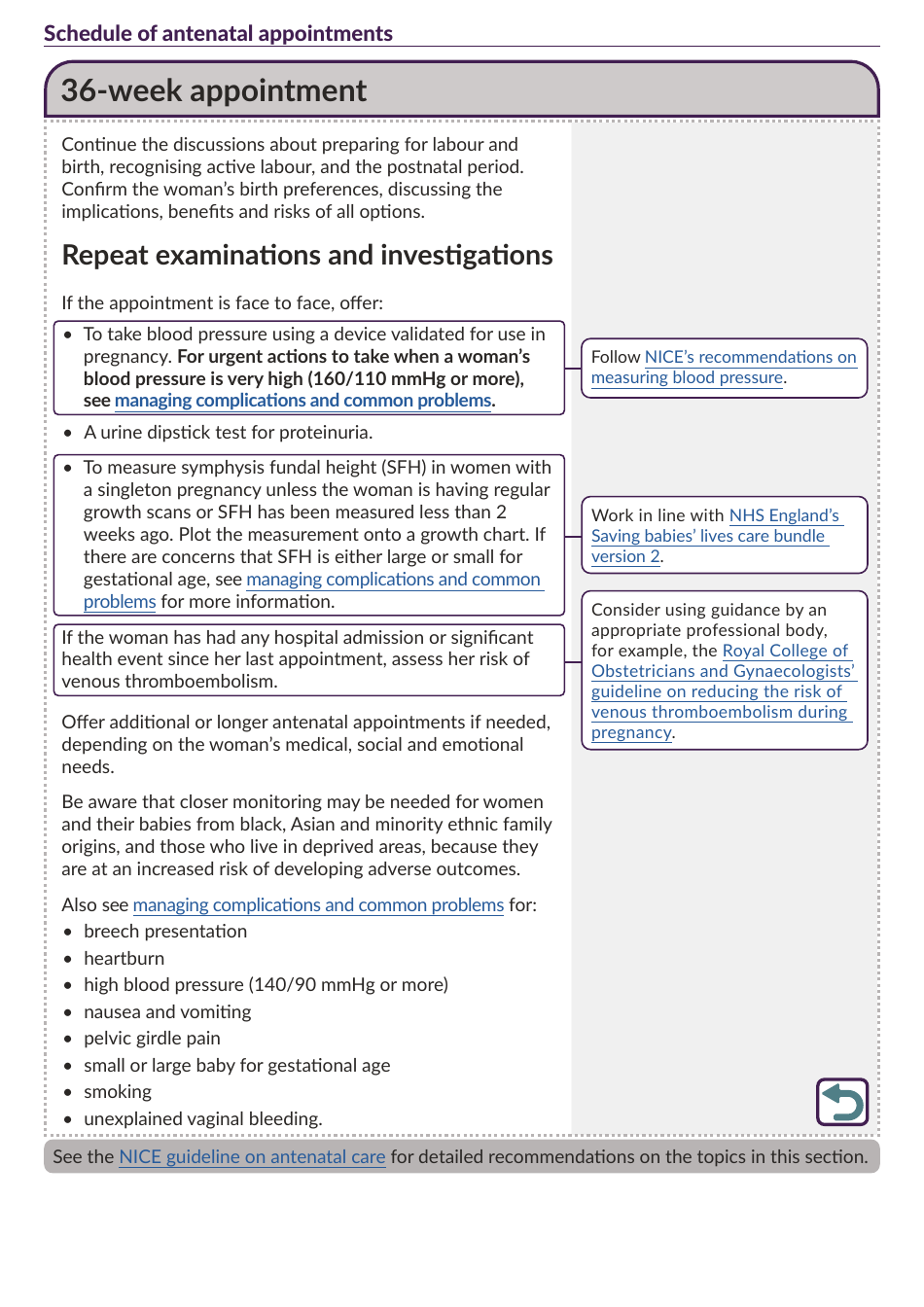Schedule of Antenatal Appointments - National Institute for Health and Care Excellence, Page 20