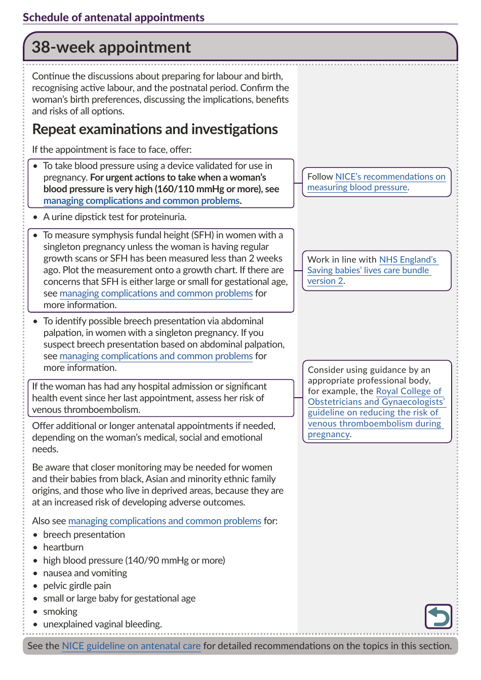 Schedule of Antenatal Appointments - National Institute for Health and Care Excellence, Page 22