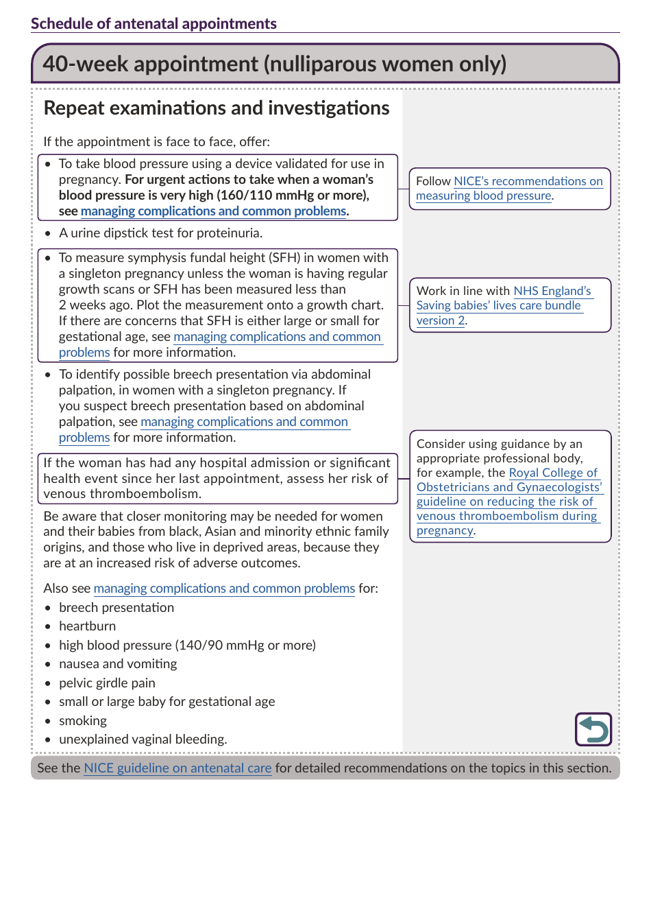 Schedule of Antenatal Appointments - National Institute for Health and Care Excellence, Page 24