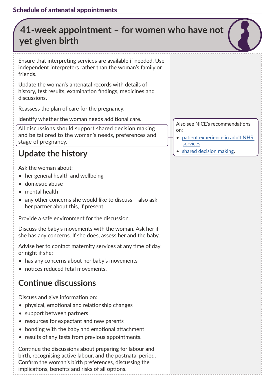 Schedule of Antenatal Appointments - National Institute for Health and Care Excellence, Page 25