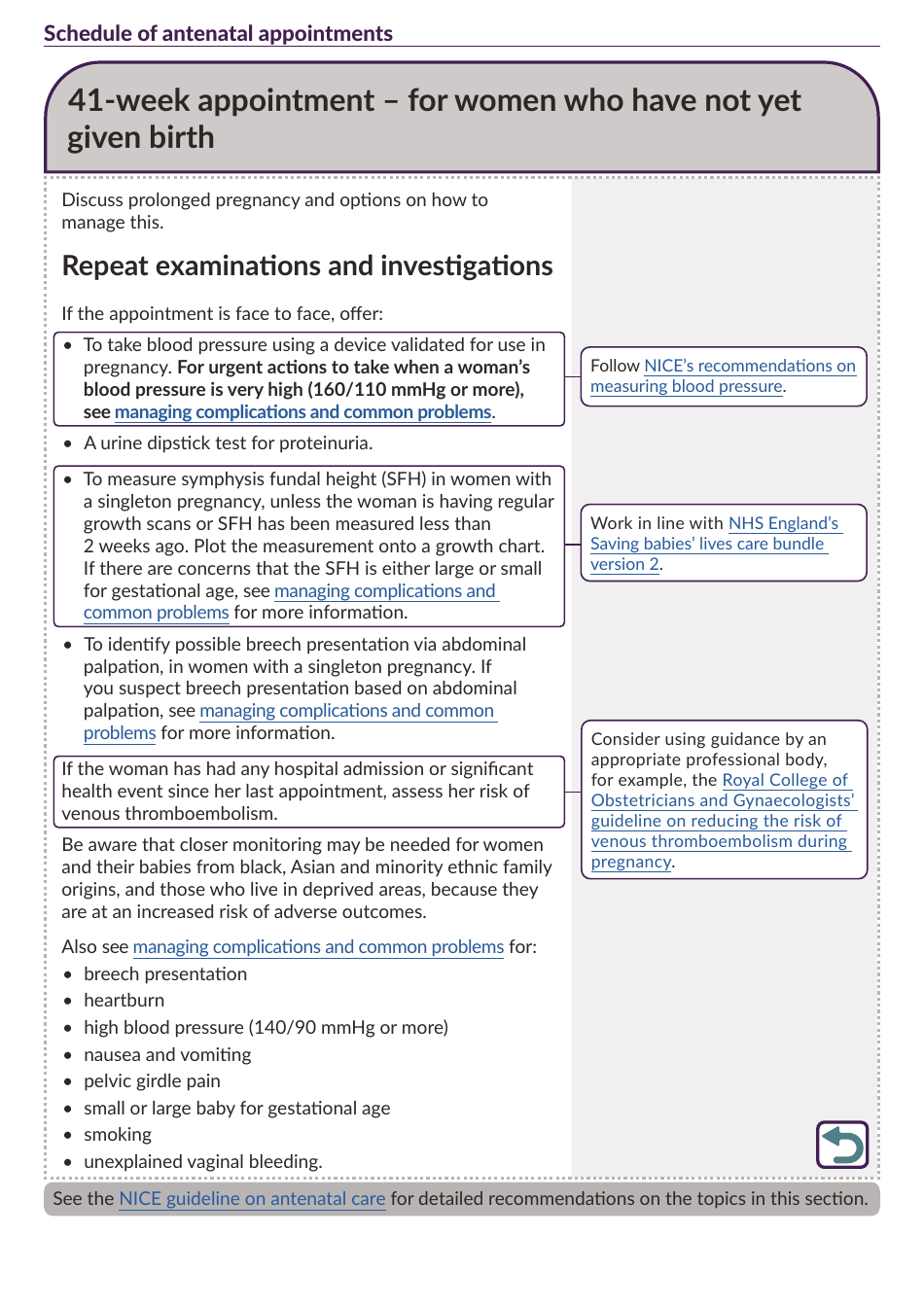 Schedule of Antenatal Appointments - National Institute for Health and Care Excellence, Page 26